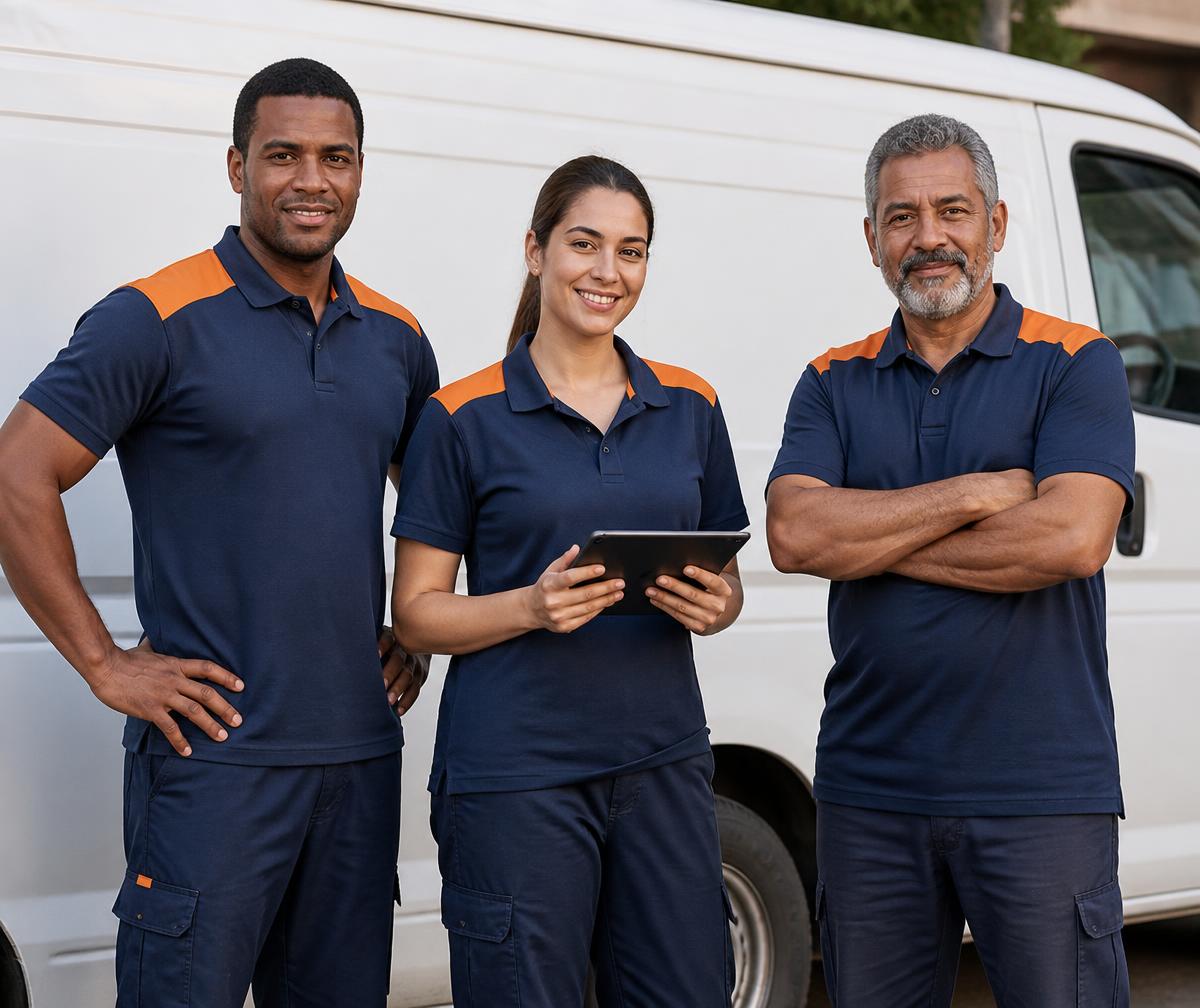 Equipo latino de Marabogo frente a su unidad de trabajo en Texas